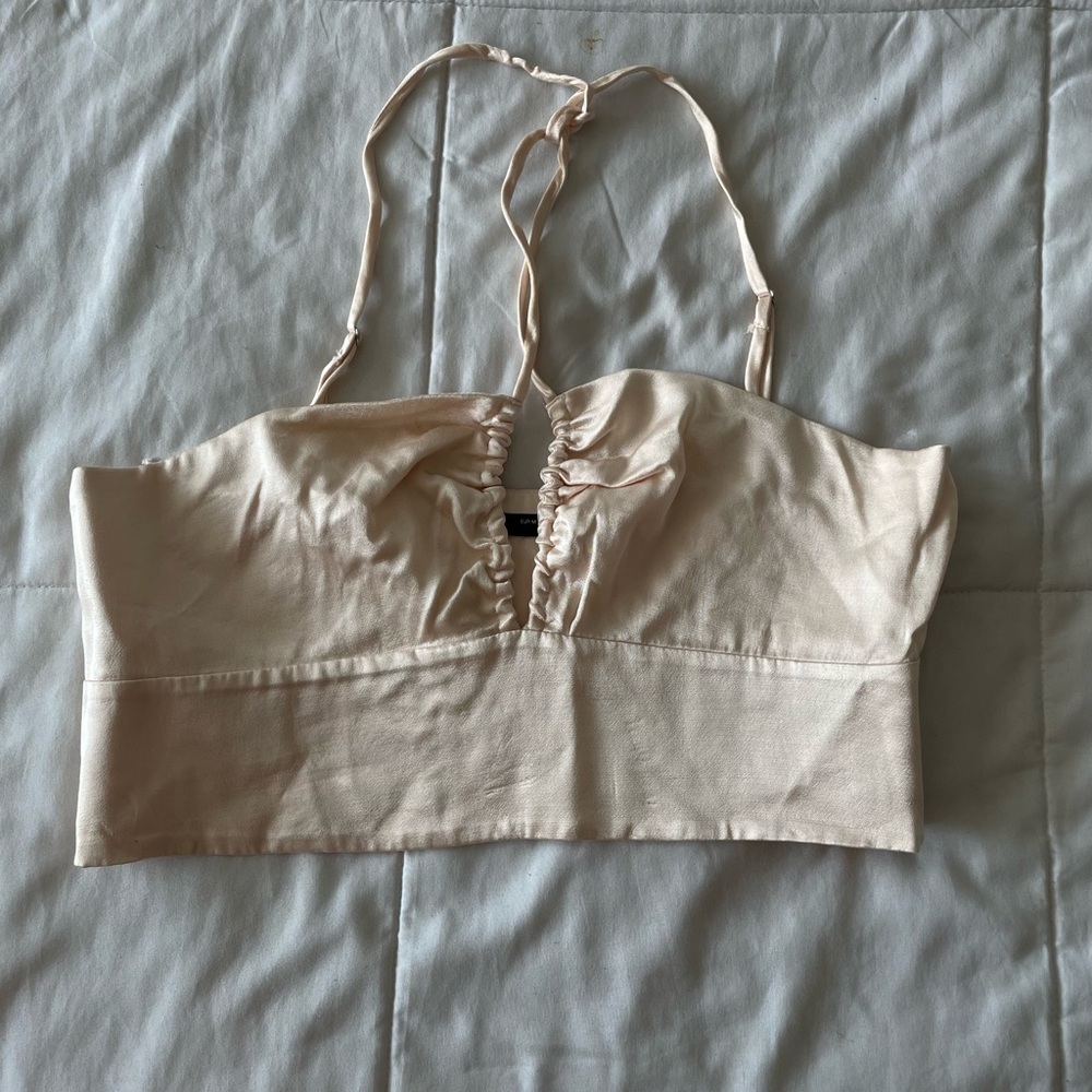 Satin Cream Ruched Crop Top